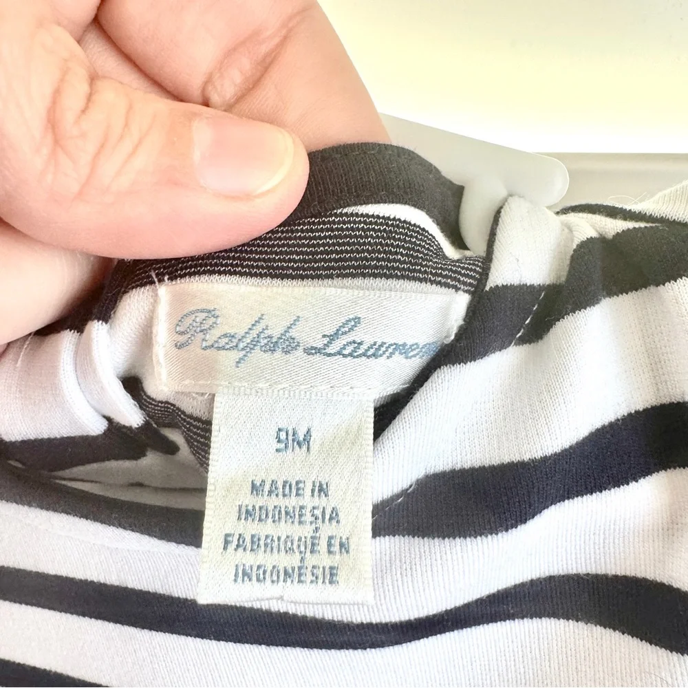 Ralph Lauren Baby Girl Dress 9M Navy Stripe Fit Flare Preppy Classic